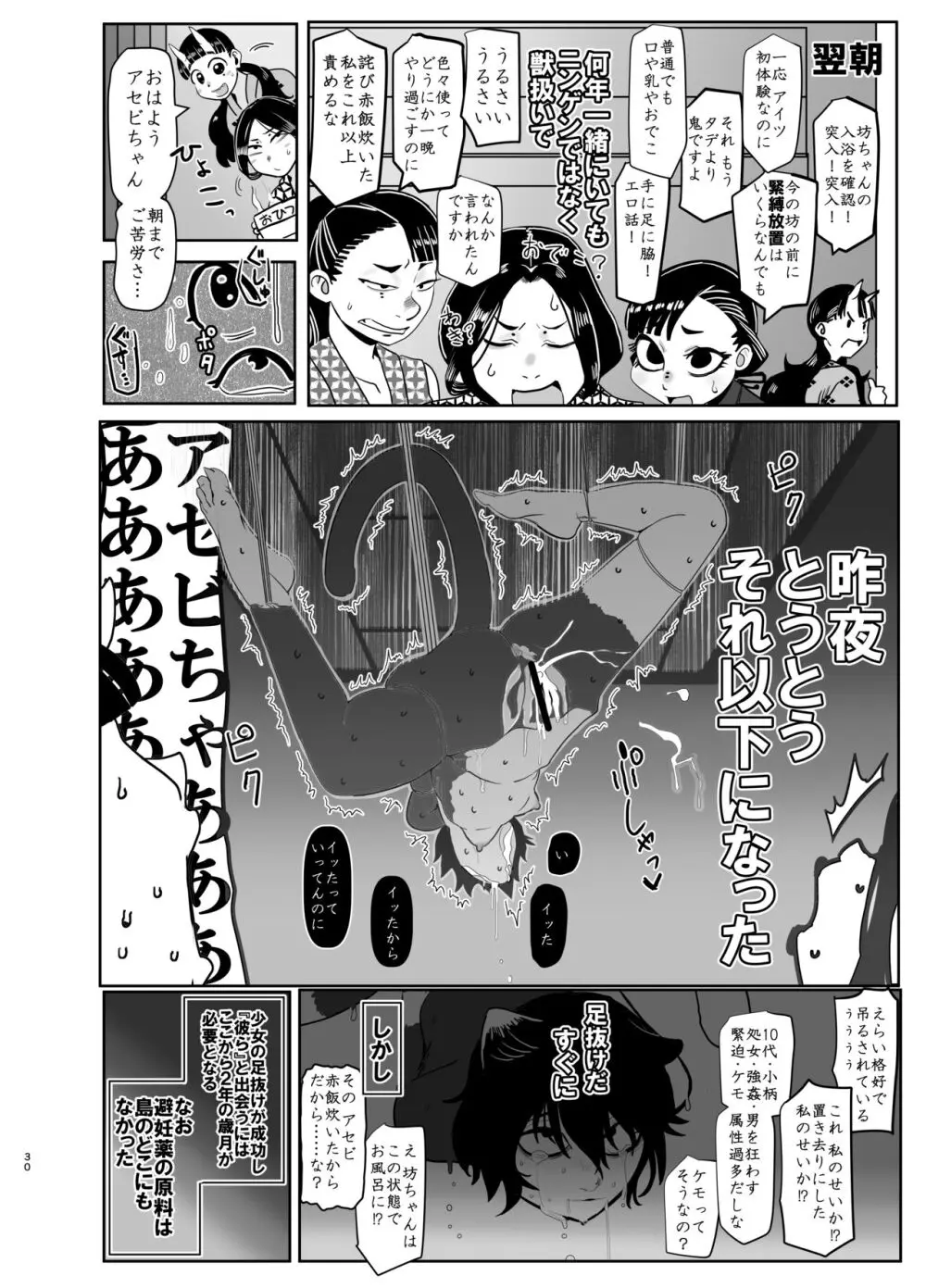 せや!親父の部下のま〇こ使て童貞捨てたろ!ついでやし全員孕まして地獄見したろ! Page.30